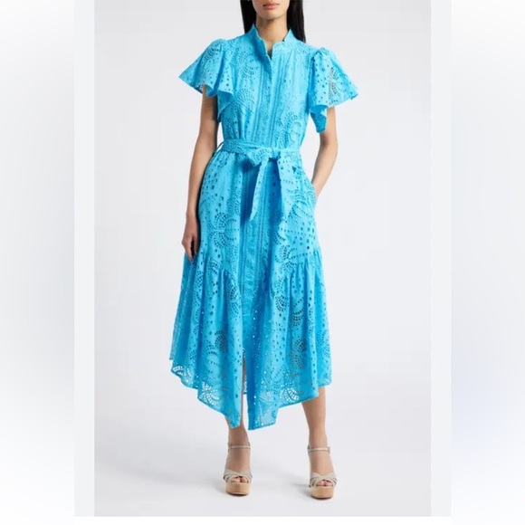 ciebon Dresses & Skirts - New CIEBON Isabella Cotton Eyelet Maxi Shirtdress blue size small